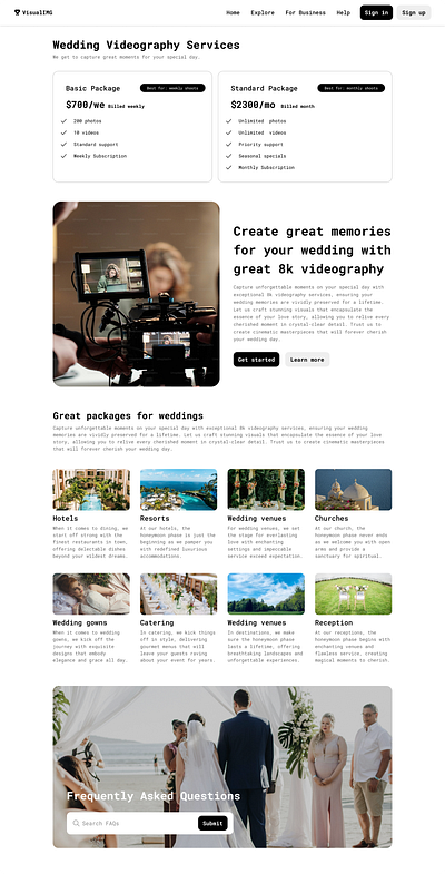 Videography Landing Page landing page photography subscription ui videography wedding