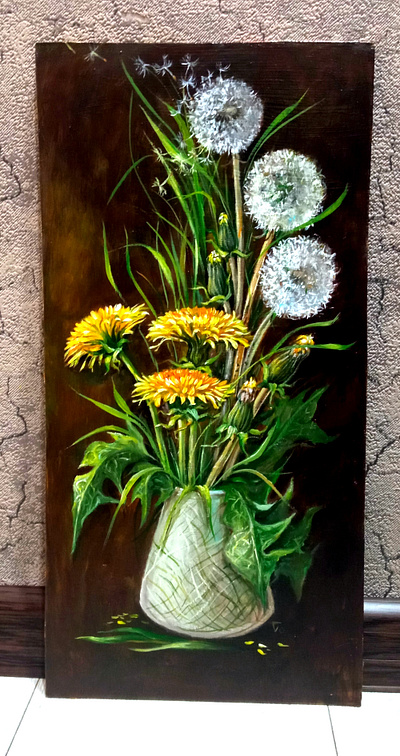 Original acrylic painting, Bouquet of Dandelions, Artisan Flower art bonquet floral flower hand painted handmade paint painting style ukraine
