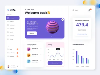 Unity Dashboard 3d animation branding compaigns dashboard dashboard design design figma graphic design logo motion graphics ui ux