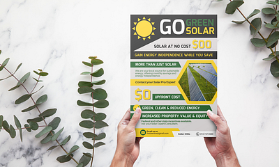 GO GREEN! Solar Design branding canva canva design design flyer flyer design one page flyer pamphlet print design renewable energy design solar design solar electricity solar panel design sun and solar panel