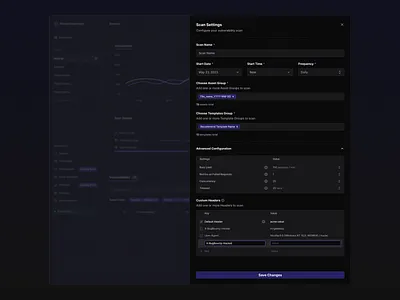 Vulnerability Scan Configuration Drawer 3d cloud platform custom header cybersecurity drawer design graphic design nuclie nuclie cloud product design projectdiscovery ui ux vulnerability scan