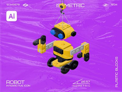 Yellow robot construction graphic design illustration industry isometric lego poster robot yellow