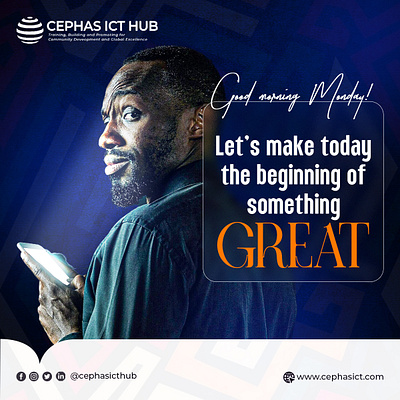 Good Morning Monday! beginning branding cephas design effect encourage flyer graphic design great illustration logo man with phone monday morning motivation tech tech pro today typography vector