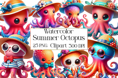 Colorful Octopus Dresses Summer Clipart inspiration