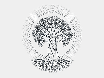 Tree of Life design engraving etching illustration line art scratchboard woodcut