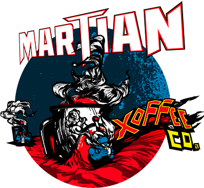 Martian Xoffee Co. - Serving the Universe after the Takeover beans brand capitalism coffee fantasy greed logo magic mars monopoly planet sci fi space universe war