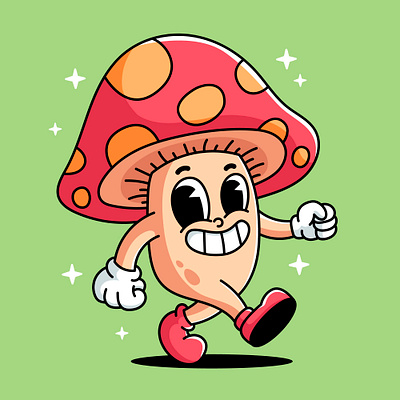Cartoon Mushroom cartoon character colorful cute design graphic design illustration kawai mushroom retro smile walk