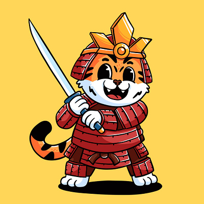 Cartoon Samurai Tiger animal cartoon character colorful costume cute design graphic design illustration japan samurai sword tiger ui
