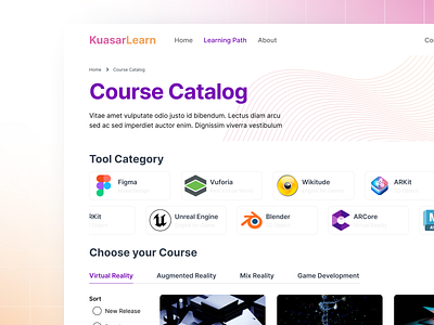 Course Catalog for KuasarLearn catalog course design figma landingpage onlinecourse page ui user interface