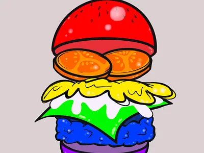 Rainbow POP Burger analog art cheeseburger digital art food art graphic design happy pride painting pop art tshirt design
