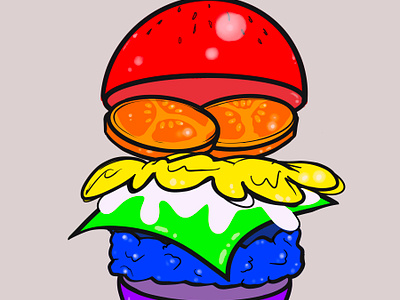Rainbow POP Burger analog art cheeseburger digital art food art graphic design happy pride painting pop art tshirt design