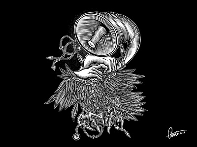 Loud bird blackandwhite illustration illustration art ink noise pollution