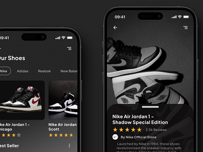 Shoes Store App - UI/UX Design branding dark mode illustration mobile clean ui ux