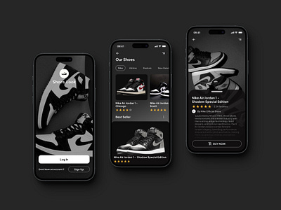Shoes Store App - UI/UX Design branding dark mode illustration mobile clean ui ux