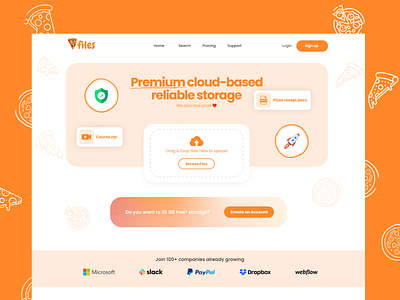 Pizza files: A cloud file sharing service design file sharing service ui ux website website design