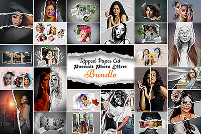 Ripped Paper Portrait Photo Effect Bundle 3d animation branding design effect graphic design illustration ink art logo modern motion graphics photo effect photoshop photoshop action ui