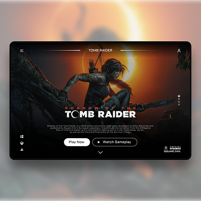 Shadow of The Tomb Raider Console App UI Design 3d adobe photoshop animation branding figma game ui graphic design lara croft tomb raider ui