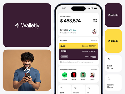 Payment App - Walletly android app balance bank bank account card cash credit debit finance ios landing minimal money payment payment app send money ux wallet wallet app