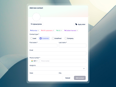 Add new contact modal design saas ui ux