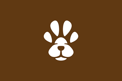 Dog Paw Logo animal branding brown cute design dog exclusive face front fun funny head illustration logo mascot minimalist modern paw pet simple