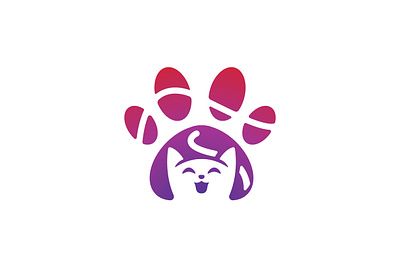 Playful Cat Logo animal branding cat colorful cute design exclusive face front fun funny head illustration kitten kitty logo paw pet playful sale