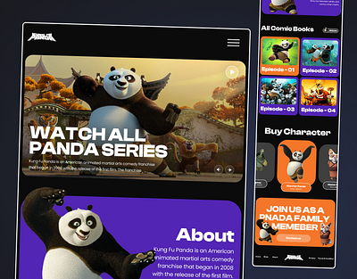 Kungfu Panda Series Streaming Website Landing page Desing branding dark design graphic design illustration landing page logo panda typography ui ux vector webiste webpage