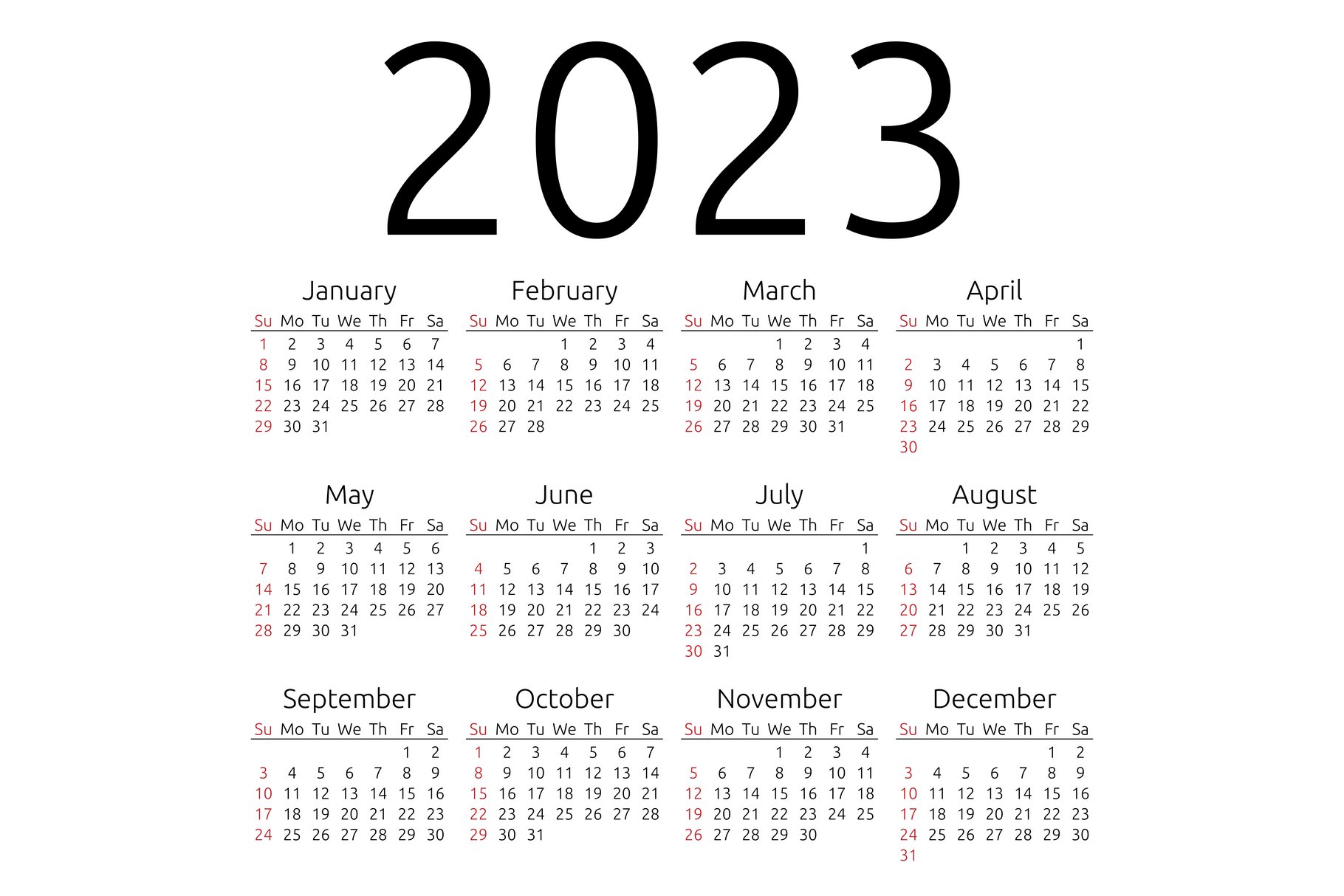 Vector calendar 2023, Sunday by Dmitry Guzhanin on Dribbble