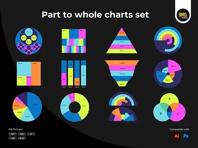 Part to whole infographic charts design template set analytics charts data infographic numbers presentation startup statistic template ui visualdata