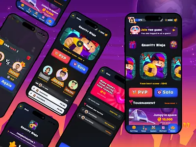 Game App | Mobile Game App | Game ui Design app ui dark ui endlessfun fun game game app game app ui game dark mode game ui gamingbliss hyper casual games idealink mobile game app multiplayer games nimble single player games uiux