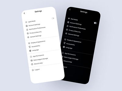 Settings Screen #DailyUI 007/100 branding design interactiondesign ui uimockups uiux userexperiencedesign userinterfacedesign ux visualdesign