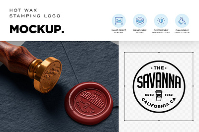 Hot Wax Stamp Logo Mockup art company effect envelop font logo mock presentation seal stamp style template text up
