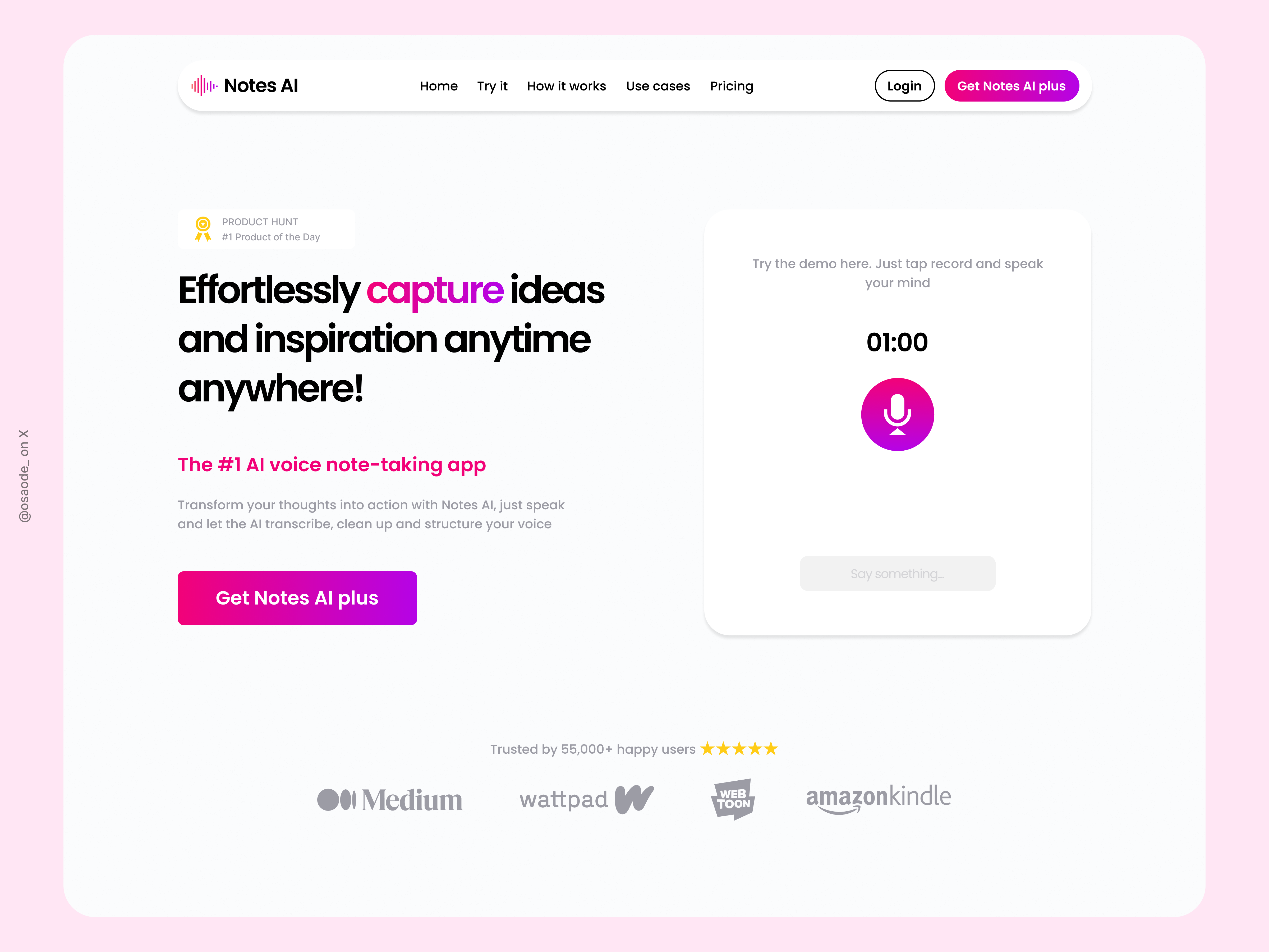 Notes AI landing page hero section ai artificial intelligence hero section landing page ui ux web app web design