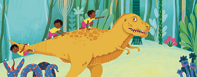 TRex adventure branding cartoon characterdesign children childrensbook design dinosaur drawing educational fairytale forest illustration kidlit monster picturebook prehistoric