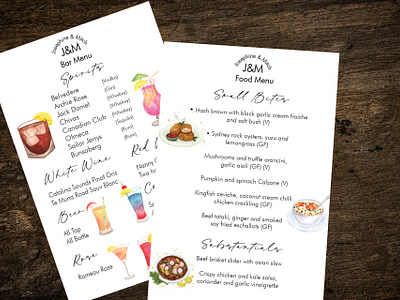 Wedding Menu Cards cocktail menu digital waterclour eatery flat design graphic design illustration save the date wedding decor wedding menu cards