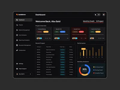 BuildBetter – AI Powered Construction Planning Dashboard ai construction ui ux web app