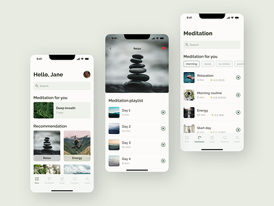 3 meditation app screens app design ui