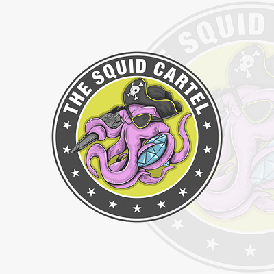 The Squid Cartel branding design digital illustration drawing graphic design illustration logo logo hand drawing logo retro logo round logo vintage octopus squid vector