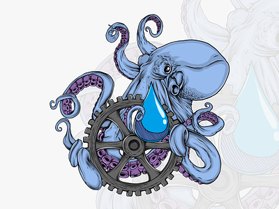 Gear Octopus branding design digital illustration drawing graphic design illustration logo logo hand drawing logo vintage octopus squid vector