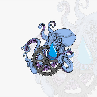 Gear Octopus branding design digital illustration drawing graphic design illustration logo logo hand drawing logo vintage octopus squid vector