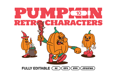 Pumpkin Halloween brand brand identity branding character classic design graphic design halloween illustration logo mascot pumpkin retro vector vintage