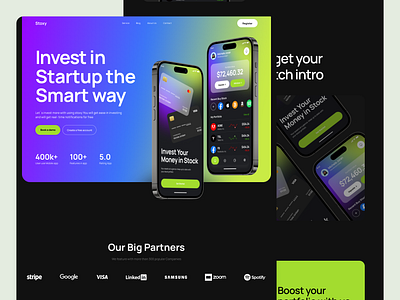 Stoxy Startup invest website 3d animation branding graphic design landing page landing page designe logo motion graphics ui ui deszigne ux design web app web site website ui designe