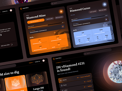 NFT gaming platform to cut unique diamonds blockchain branding concept dashboard design desktop diamonds elements gaming graphic design illustration interface jewel logo minting nft tokens ui ux