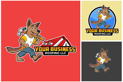 Dog Roofing Cartoon Mascot Logo branding dog handyman logo mascot roofing