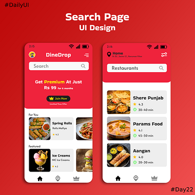 Search Page UI of a Food App app design food graphic design photoshop search page ui webdesign