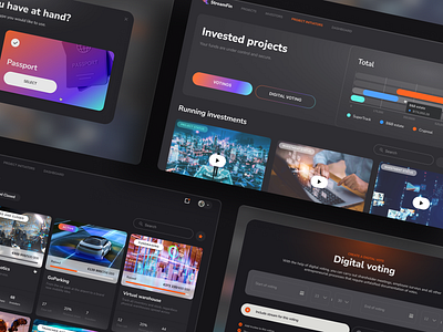 STO Platform concept. Streamfin blockchain concept dashboard desktop device elements fund interface investor monitoring sto token trading ui ux voting