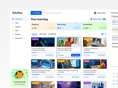 eLearning platform concept. Eduflex calendar concept cource dashboard degree design desktop interface learning software ui ux