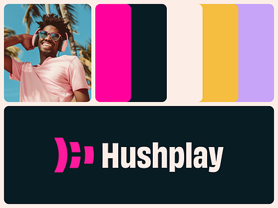 Hushplay | Music App Logo Design app branding app logo branding branding and identity colors logo logo design branding music app branding pink logo play logo saas startup branding visual identity