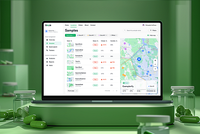 Drug supply chain system concept. Trace concept dashboard design drug elements filter interface monitoring sample side bar sypply chain table tracing ui ux vaccine