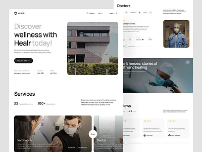 Healr — Medical Clinic Landing Page app clinic clinic website design health health design health landing page health website hero section landing landing medical landing page medical clinic medical website mobile app ui ui ux ux web design website