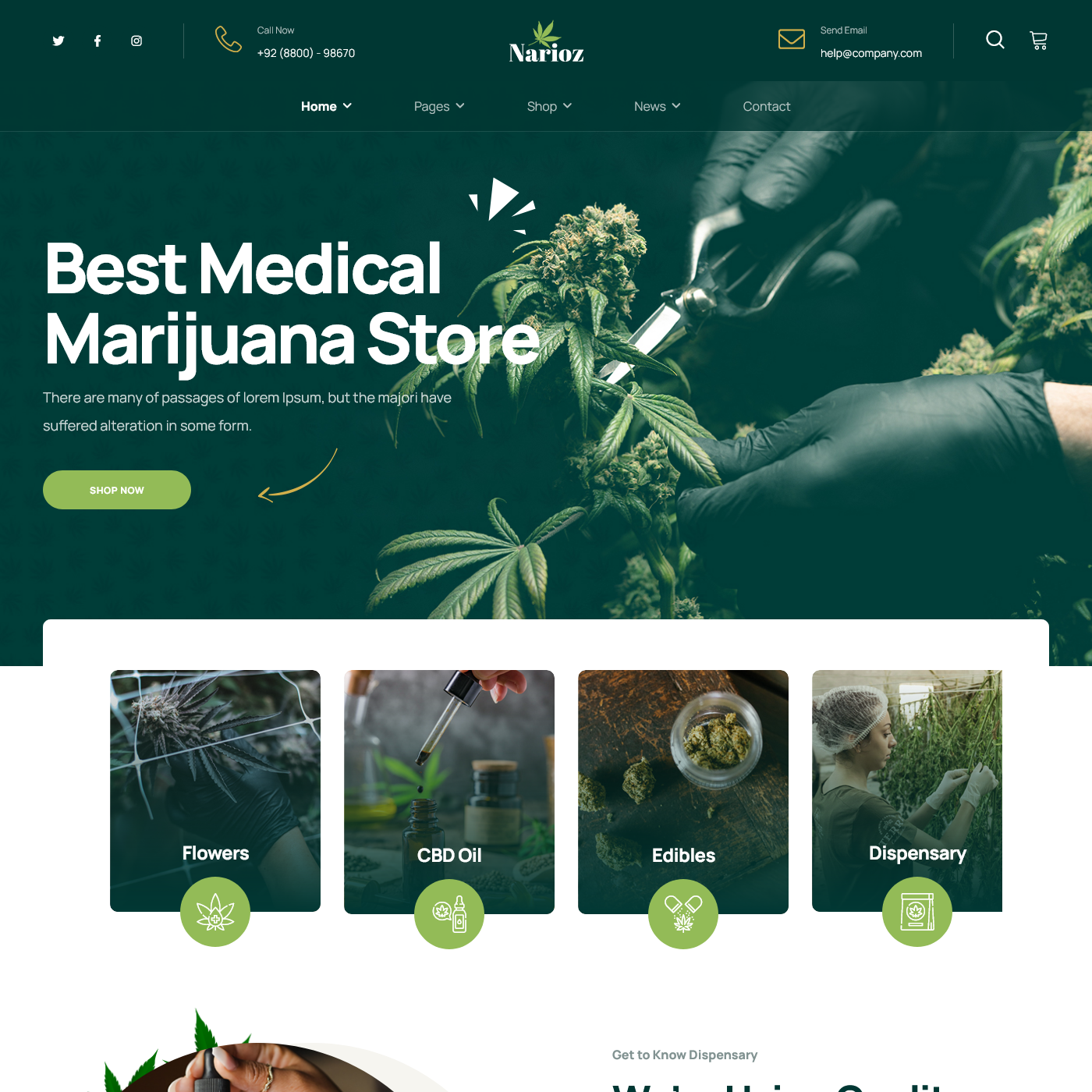 Narioz - Joomla 5 Cannabis & Marijuana Template cannabis design envato envatomarket joomla joomla5 joomlatemplate marijuna medical medicine recreational medicine themeforest vaporizer